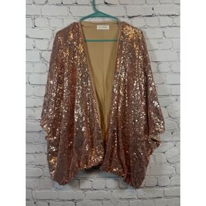 Ces Femme Sequin Kimono Shrug Open Front Sparkly Rose Gold Party Large
